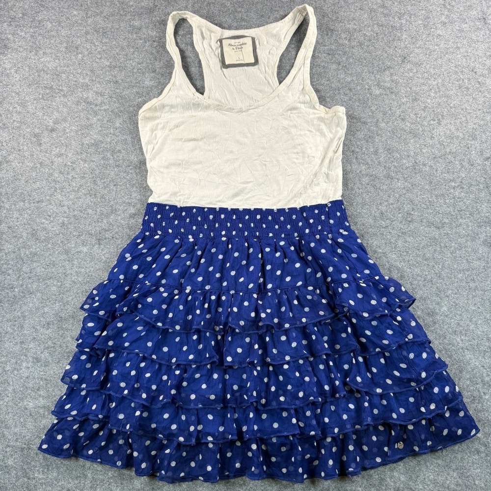 Abercrombie & Fitch Tank Top Dress Girls L‎ Blue White Polka Dot Ruffle Skirt